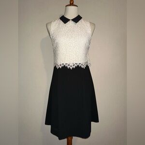 Alice + Olivia Desra Black & White Lace Dress w/Collar